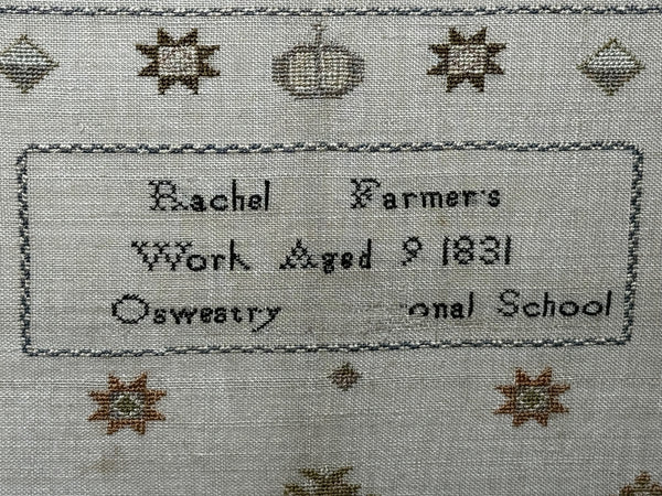 William IV Stag Looking At Bee Tapestry Sampler By Rachel 1831 Oswestry School - Cheshire Antiques Consultant Ltd