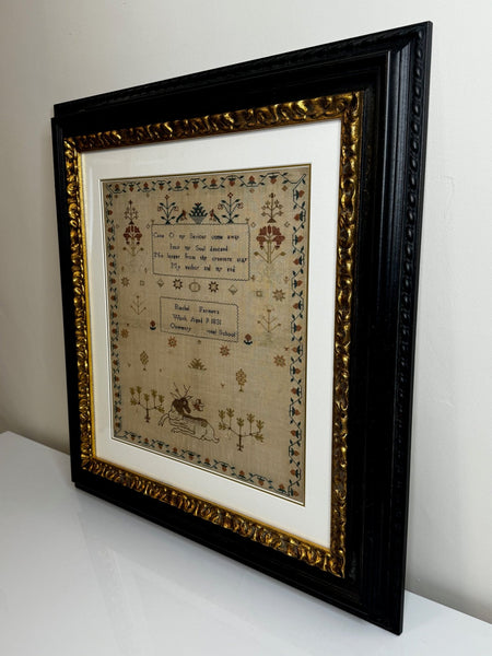 William IV Stag Looking At Bee Tapestry Sampler By Rachel 1831 Oswestry School - Cheshire Antiques Consultant Ltd