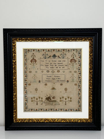 William IV Stag Looking At Bee Tapestry Sampler By Rachel 1831 Oswestry School - Cheshire Antiques Consultant Ltd