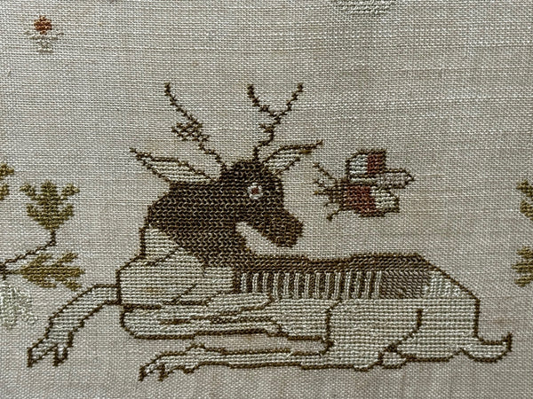 William IV Stag Looking At Bee Tapestry Sampler By Rachel 1831 Oswestry School - Cheshire Antiques Consultant Ltd