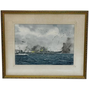 Dramatic Painting WW2 Naval Battle Yamato Battleship Sinking