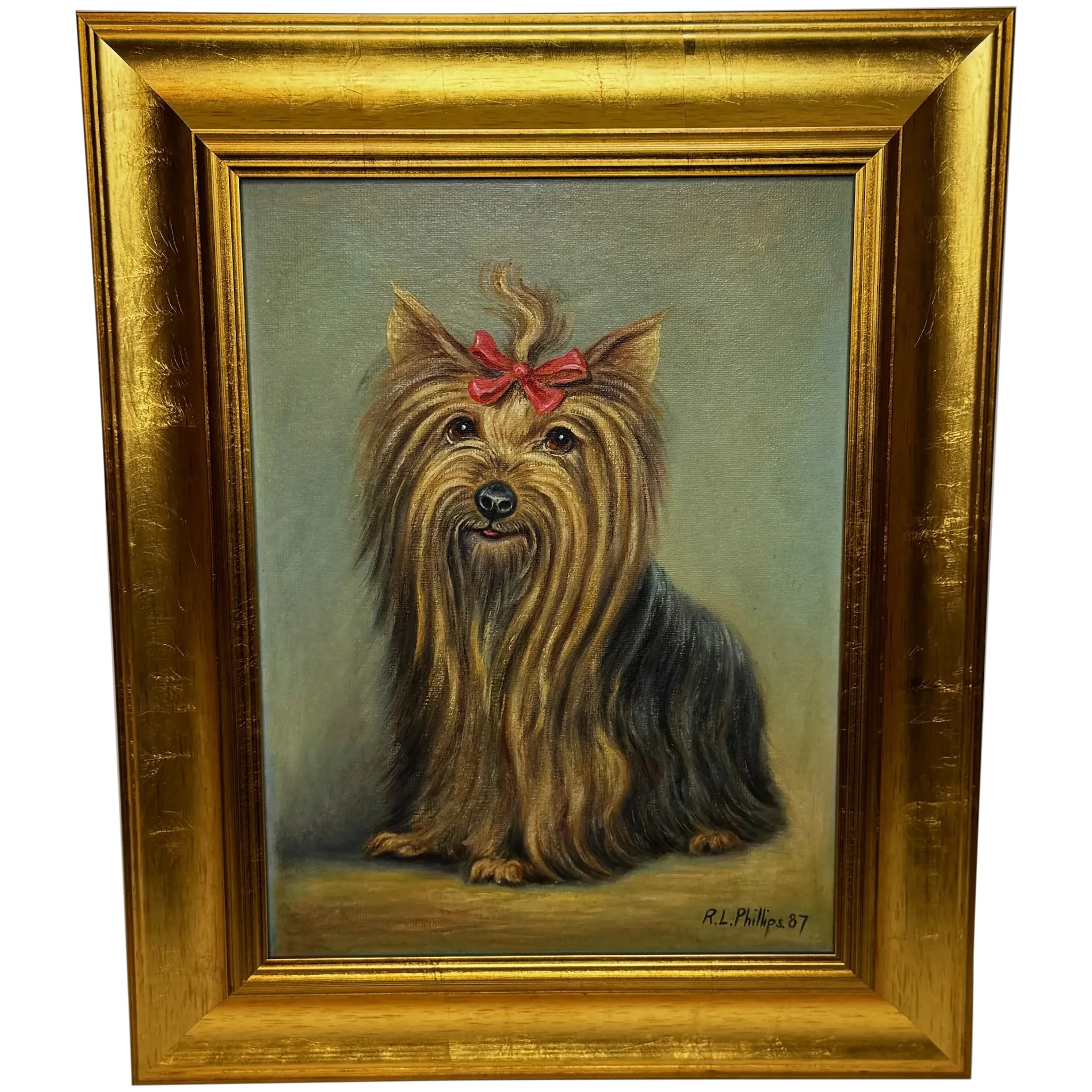 “Duchess”: Yorkshire Terrier with Congo Pink Bow 🎀 Painted in the Style of John Emms