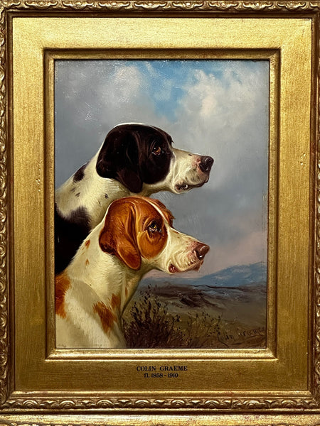 19th Century Hunting 2 Pointer Dogs Oil Painting By Colin Graeme Roe - Cheshire Antiques Consultant