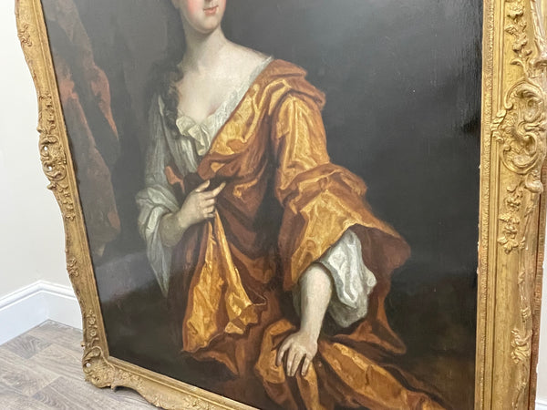 Huge 17th Century Oil Painting Portrait Royal Princess In Golden Dress Circle Of Godfrey Kneller