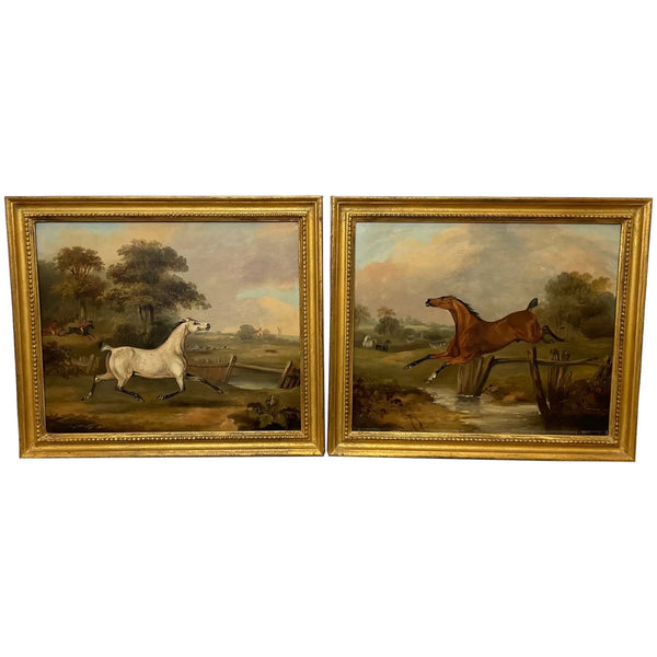 Pair Hunting Paintings Liberty & Industry Horses By Francis Calcraft Turner