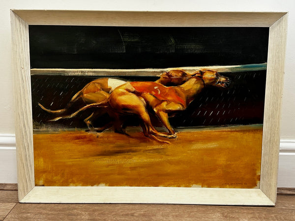 British Animal Oil Painting Greyhounds Racing Signed John Rattenbury Skeaping RA - Cheshire Antiques Consultant