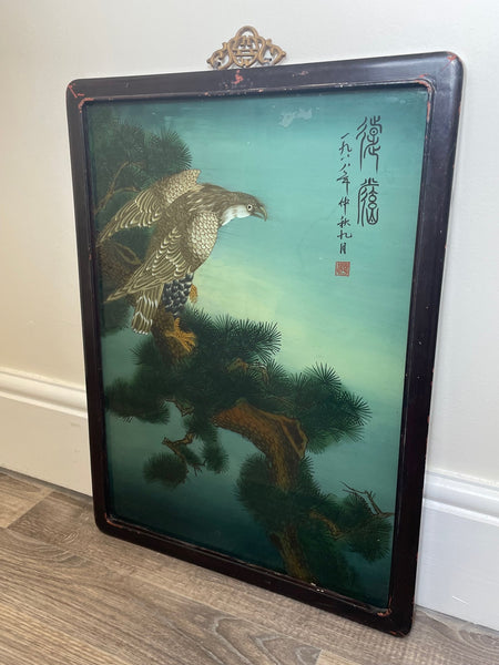 Chinese Painting Eagle Perched High Up Hanzi Character Marks Signed - Cheshire Antiques Consultant