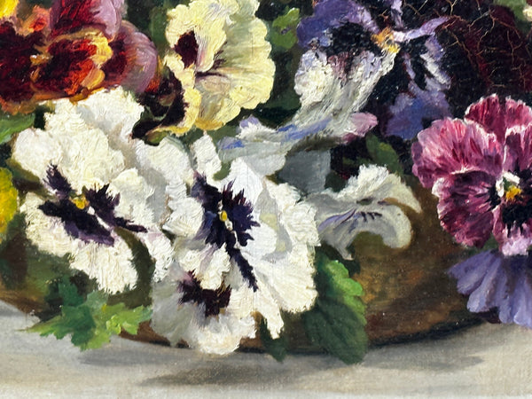 Danish Oil Painting Still Life "Pansies" Flowers Signed Emma Løffler 1843 – 1929 - Cheshire Antiques Consultant