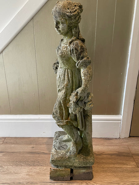 Georgian Style Stone Lady Carrying Basket Flowers Garden Ornament - Cheshire Antiques Consultant