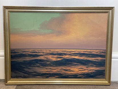 Tableau Peinture à L'huile Paysage Marin Allemand Des Années 1930 Par Carl Kenzler - Encadré