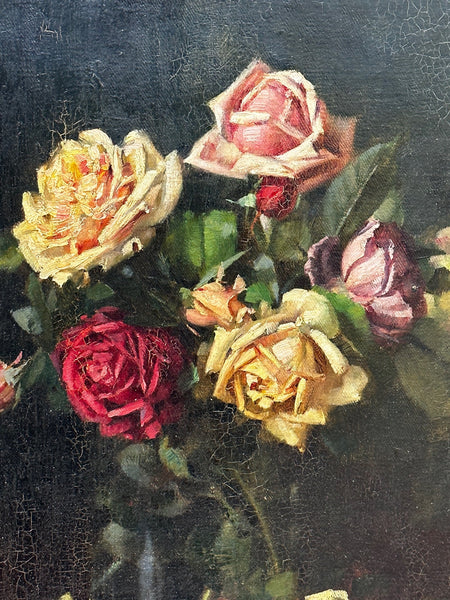 Impressionist Oil Painting Still Life Garden Roses By Ernest Higgins Rigg Staithes Group - Cheshire Antiques Consultant