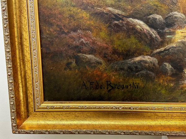 Large Oil Painting Landscape Taw Marsh Dartmoor Devon Signed Alfred de Breanski - Cheshire Antiques Consultant