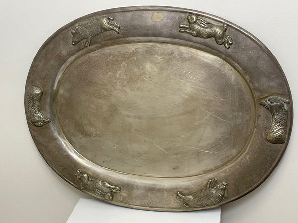 Large Victorian Danish Silver Plate Hunting Sporting Meat Platter Salver - Cheshire Antiques Consultant