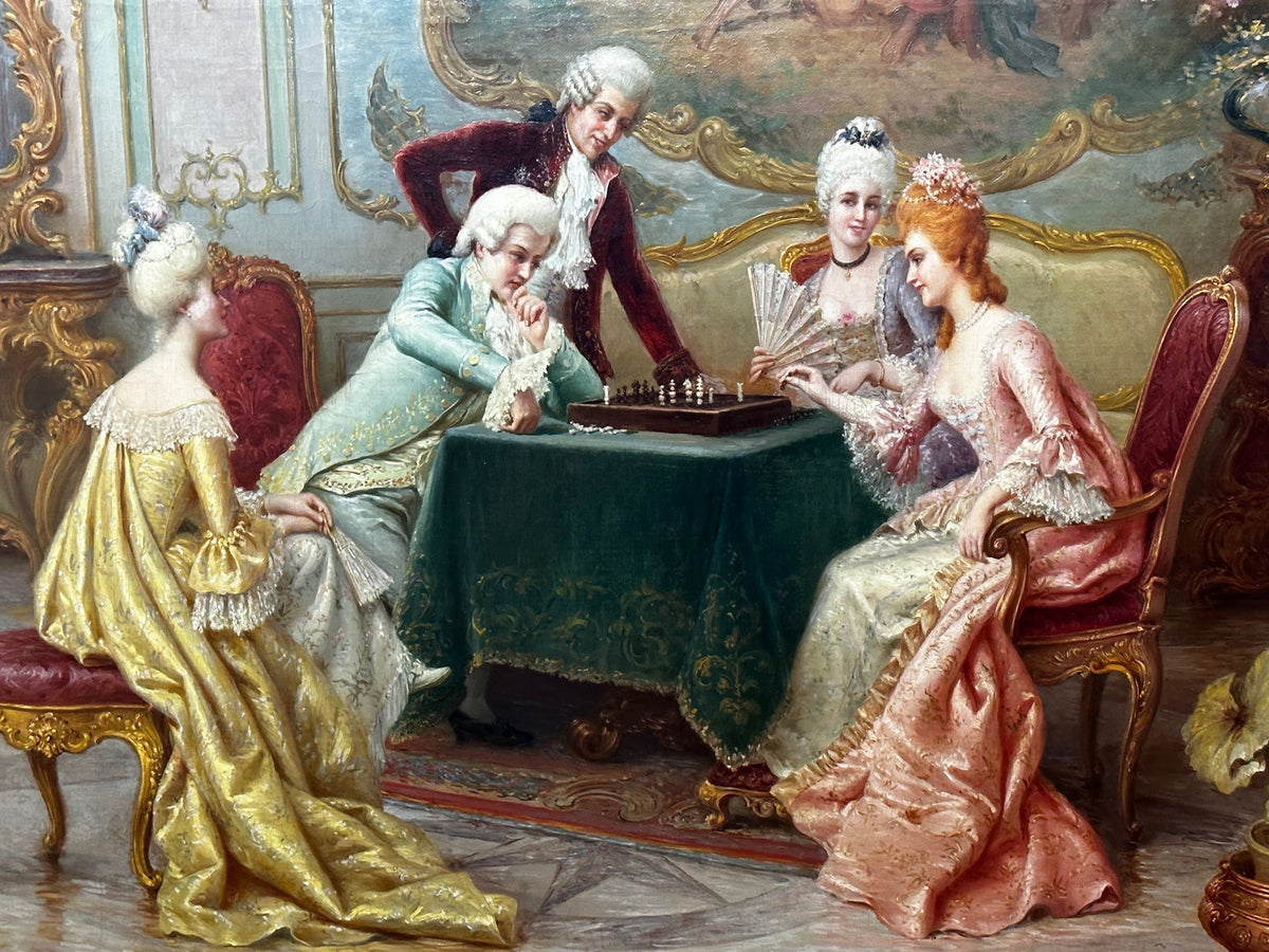 Courtly Chess Drama — A Strategy Masterpiece in Oil A Chess Problem in