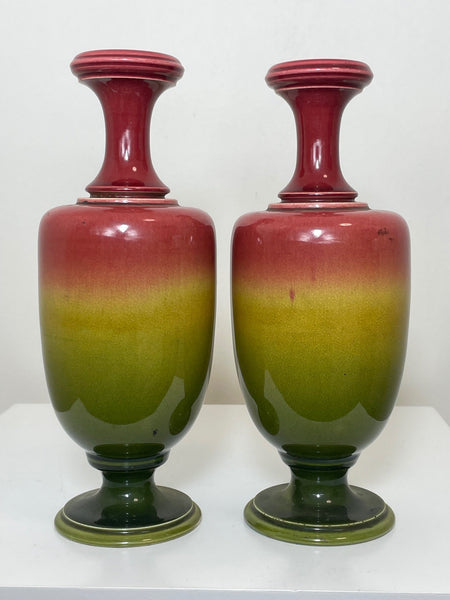 Near Pair Original Art Nouveau Small Pottery Round Vases - Cheshire Antiques Consultant