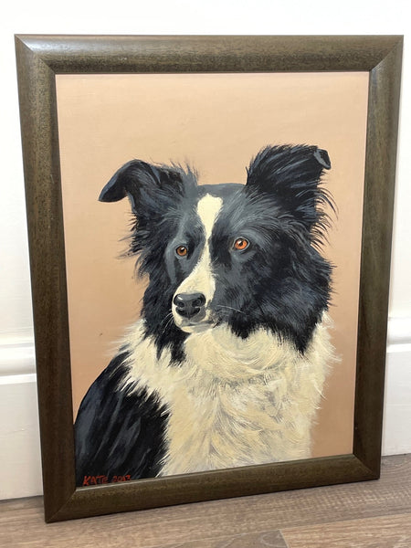 Oil Painting Border Collie Herding Farm Dog Portrait - Cheshire Antiques Consultant