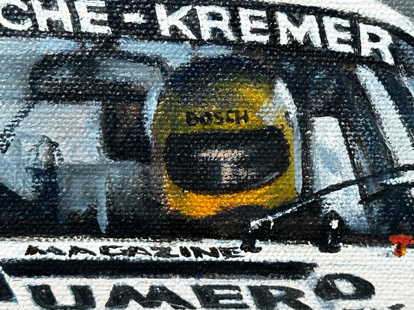 Oil Painting Racing Car Portrait White Kremer K3 Winner Le Mans 1979 Ronald Wong - Cheshire Antiques Consultant