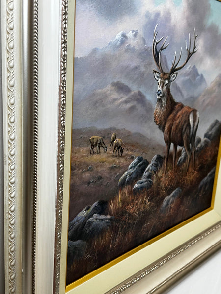 Oil Painting Scottish Highlands Monarch In The Glen I Signed Wendy Reeves - Cheshire Antiques Consultant