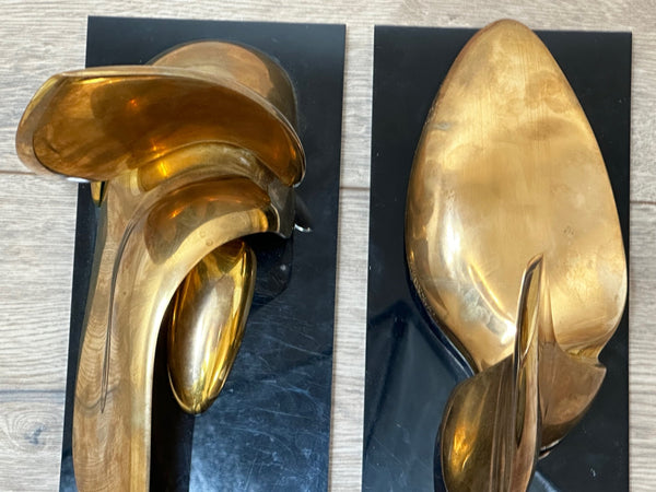 Pair American Abstract Gilt Bronze Small Swans Sculptures By Jack Zejac - Cheshire Antiques Consultant