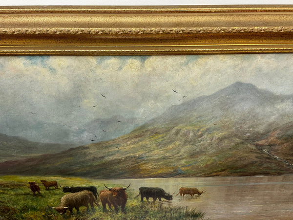 Scottish 19th Century Oil Painting Loch Shiel Highland Cattle By David Cameron - Cheshire Antiques Consultant
