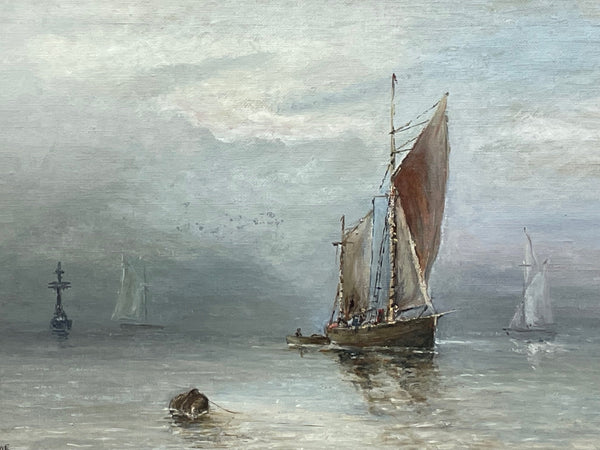 Scottish Marine Oil Painting Sailing Fishing Boats On Tay Estuary By Dundee - Cheshire Antiques Consultant