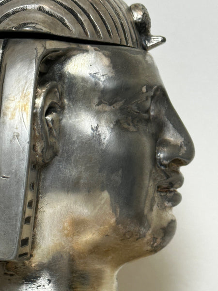 Small 19th Century Silver Plate Inkwell Form Head Of Egyptian Pharaoh - Cheshire Antiques Consultant