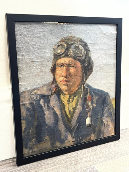 Ukraine School 20th Century Oil Painting Portrait "The Pilot" - Cheshire Antiques Consultant
