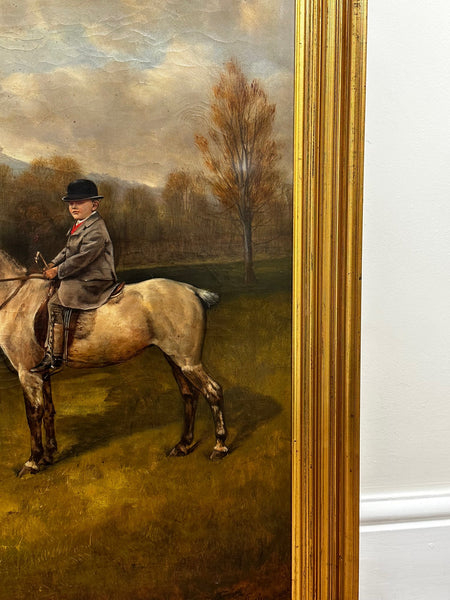 Victorian Oil Painting Boy Francis James Fry Aged 5 Riding Pony & Attendant Dog - Cheshire Antiques Consultant