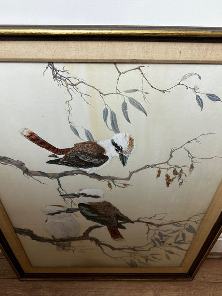 Watercolour Group 3 Kookaburras Birds Perched In Bush Outback Signed Robin Hill - Cheshire Antiques Consultant